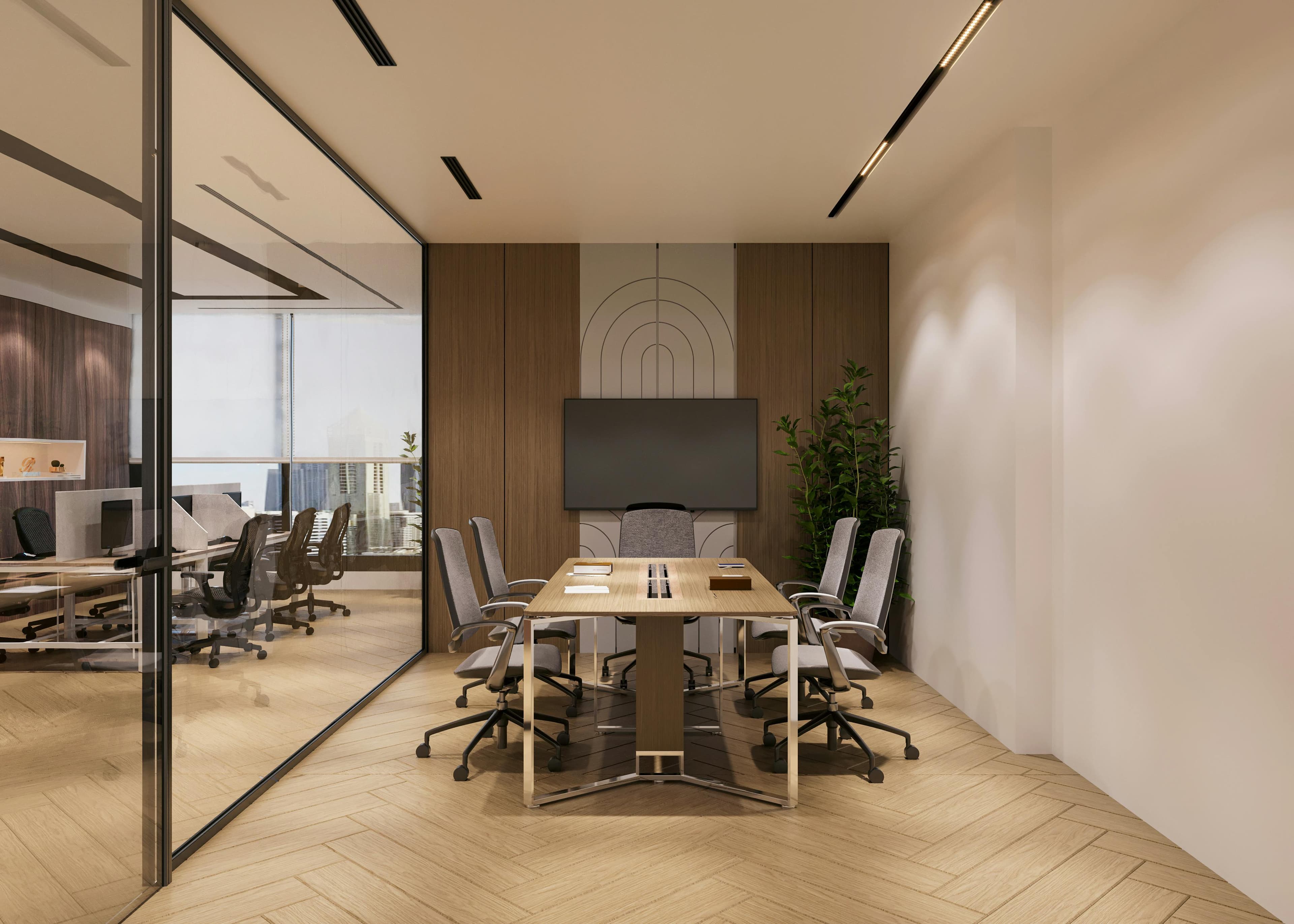 Sala de reuniao executiva em escritorio moderno
